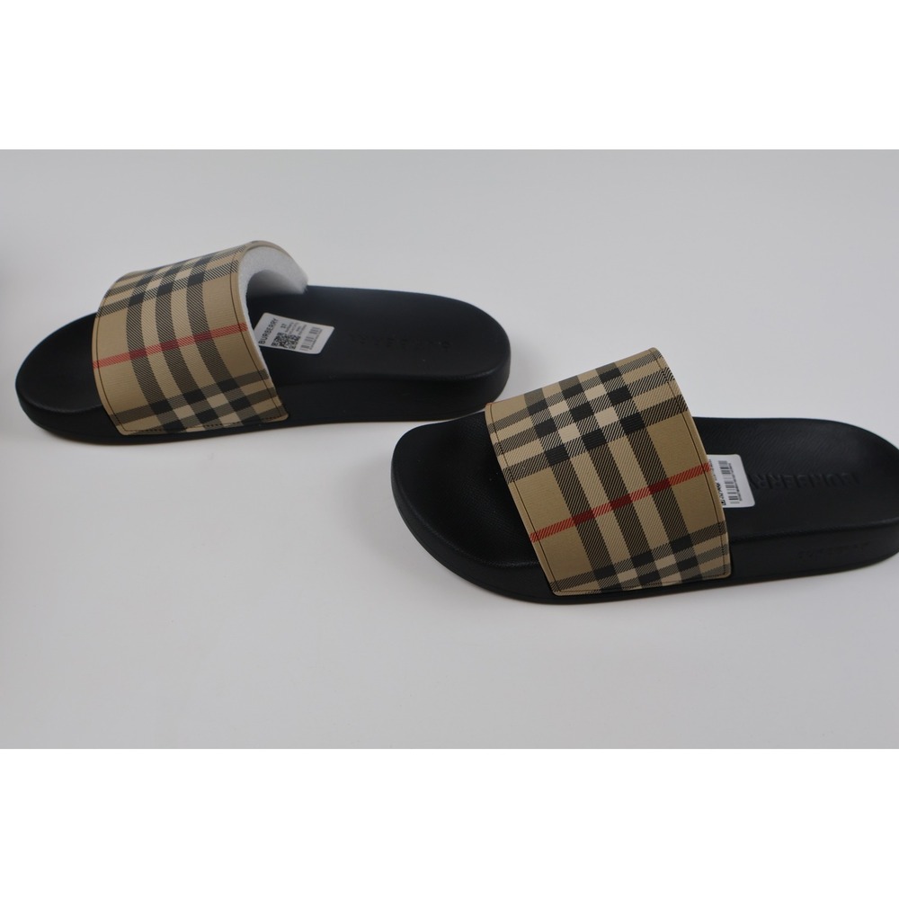 Burberry Womens Slides Vintage Check Beige Plaid 37 NWT $425 - Picture 5 of 11
